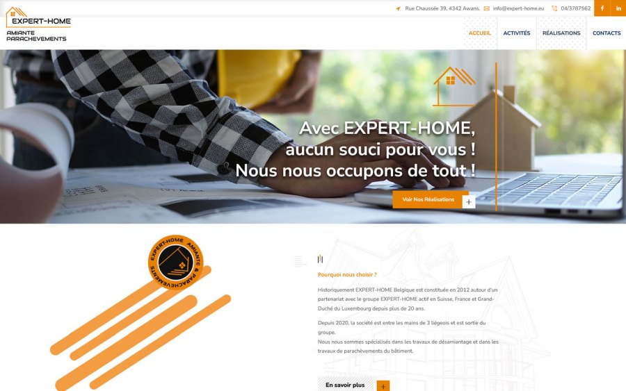 Expert Home — Réalisation du site internet d’une entreprise spécialisée dans le désamiantage et le parachèvement